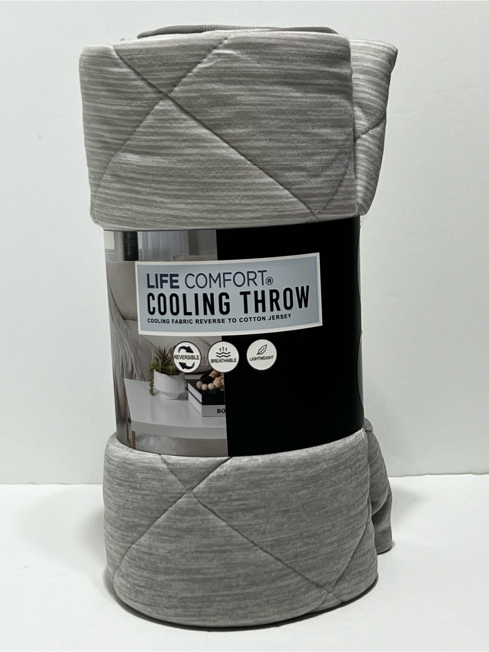 Life Comfort Cooling Throw 60 in * 70 in, Reversible, Printed, Decorative, Gray